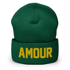 Amour Green Luxe Jersey Font Cuffed Beanie