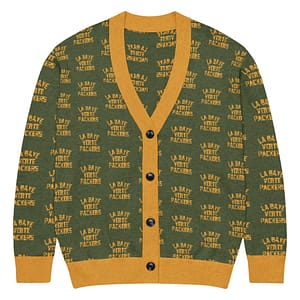 La Baye Verte – 1989 Green & Gold All-Over Knitted Packers Cardigan – Paris Fan Club Edition