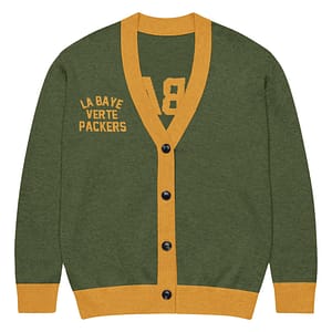 La Baye Verte – Green & Gold Packers Vintage Knitted Cardigan – Paris Fan Club Edition