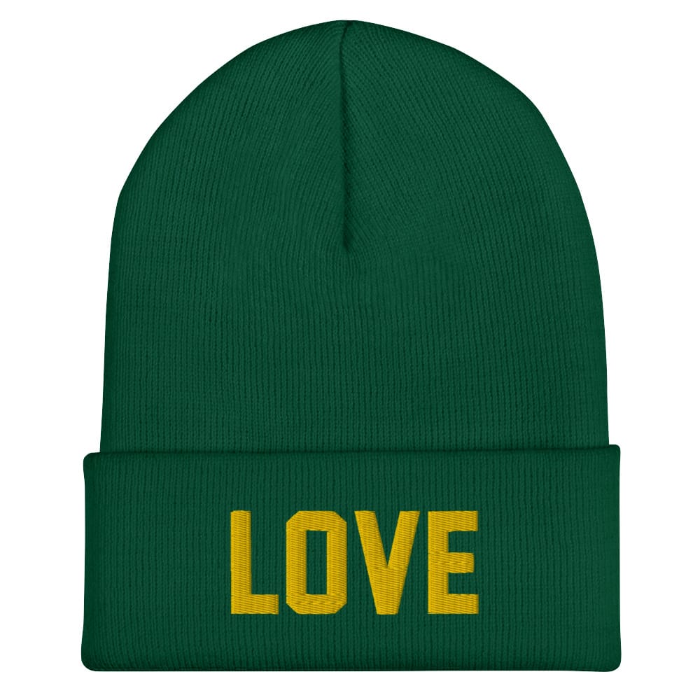 Love Green LUXE Jersey Font Cuffed Beanie