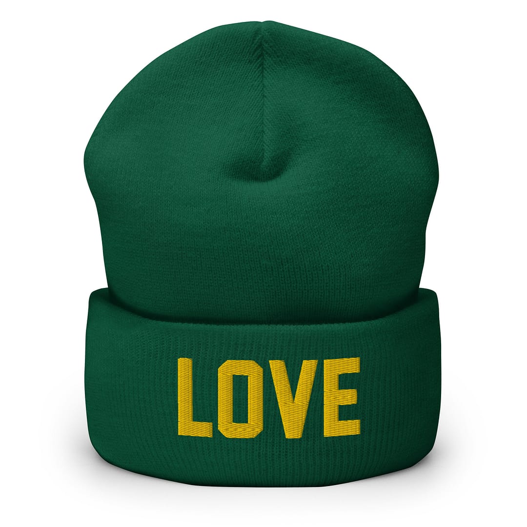 Love Green LUXE Jersey Font Cuffed Beanie - Image 2
